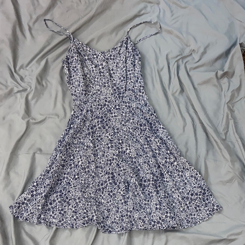 Floral Spaghetti Strap Dress - Blue and White